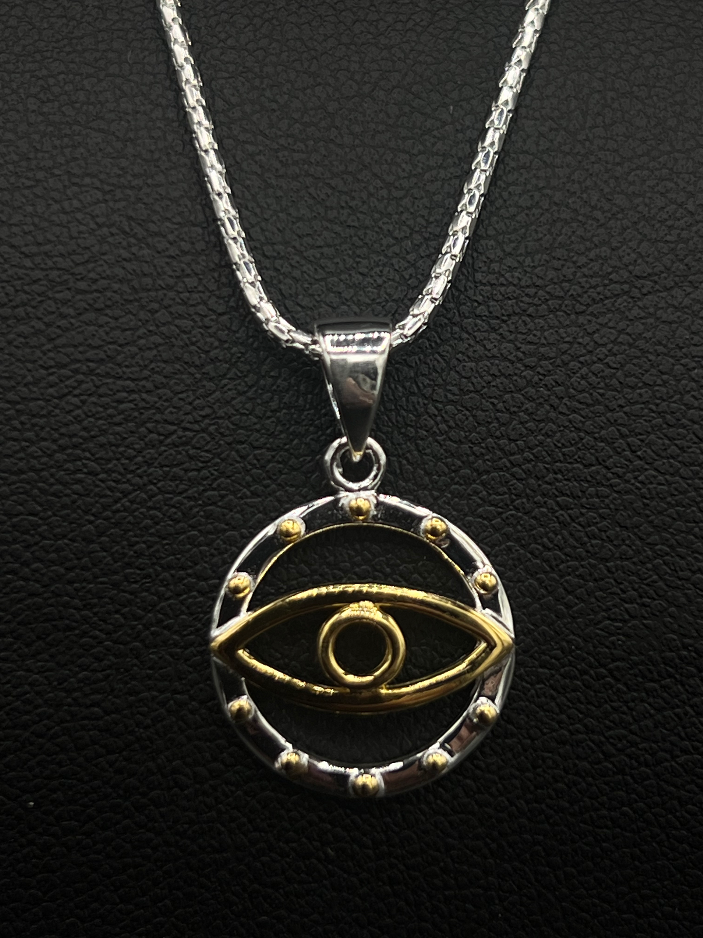Sterling Silver & Gold Evil Eye Pendant Necklace – Protective Amulet Design