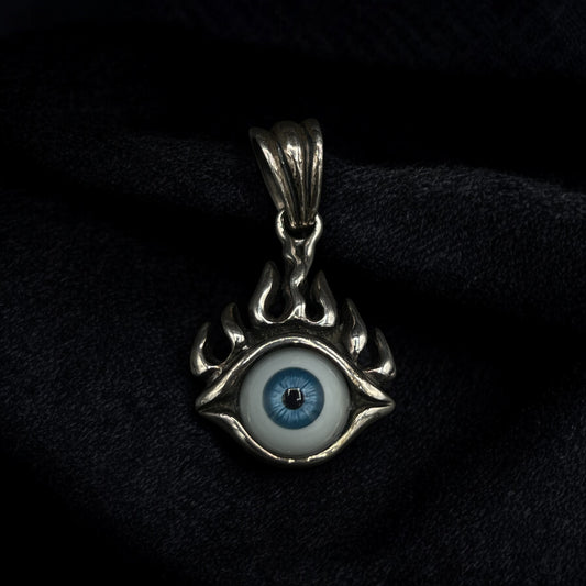 Flaming Evil Eye Pendant – Gothic Sterling Silver Amulet