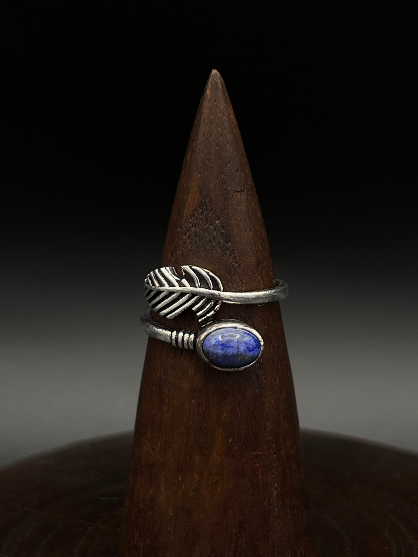 Blue Gem Feather Ring – Nature-Inspired Boho Ring