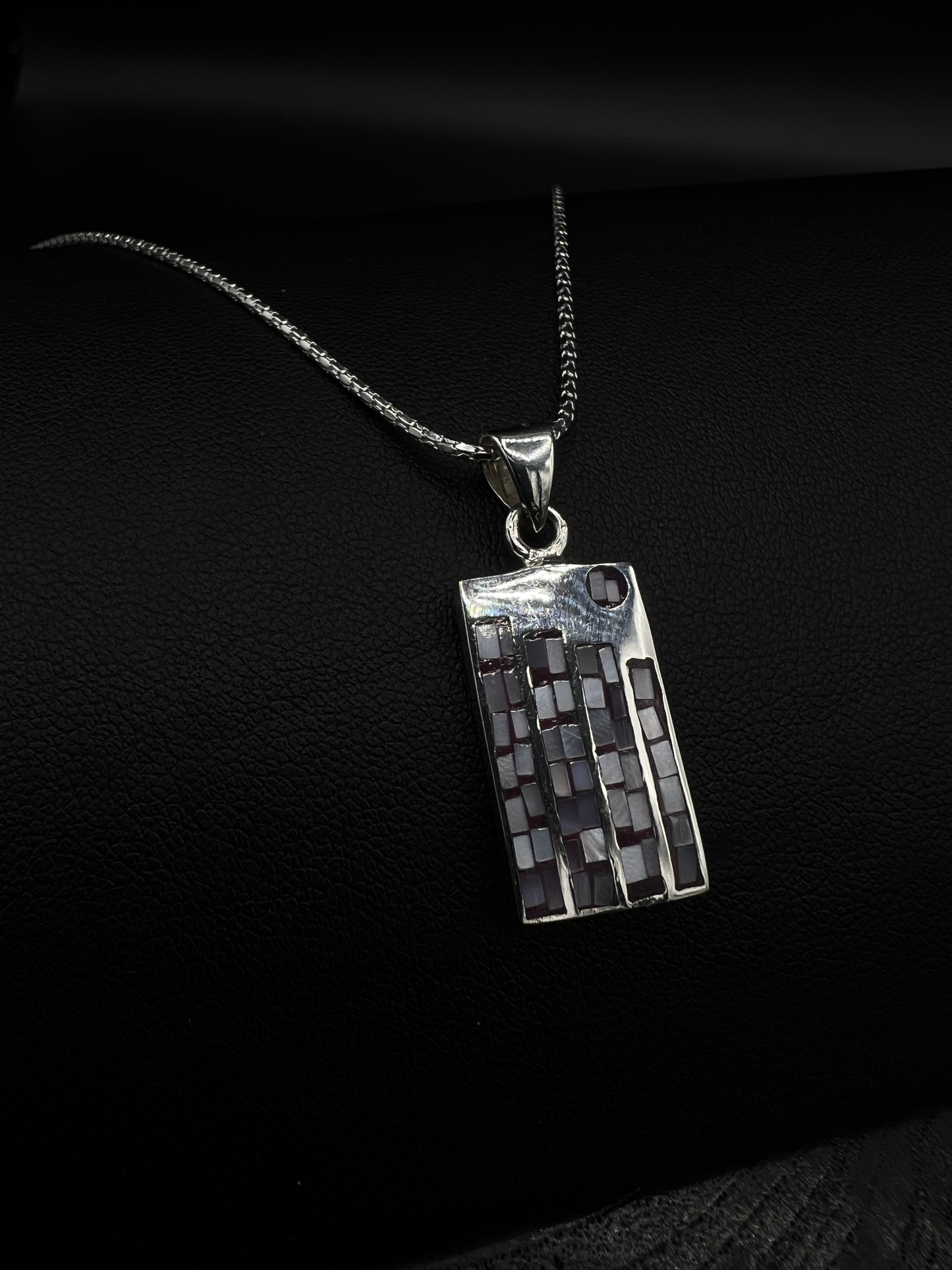 Purple Mosaic Tile Pendant – Artisan Rectangle Necklace