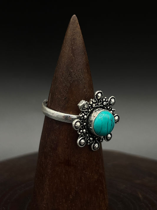 Floral Burst Turquoise Ring – Statement Boho Piece