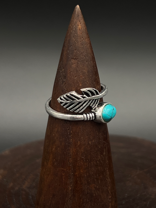 Turquoise Stone Feather Ring – Boho Ring
