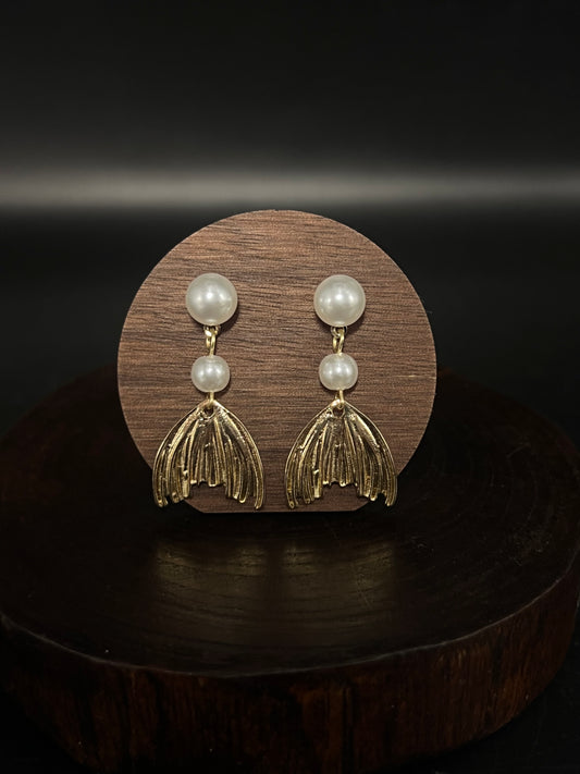 Mermaid Tail Pearl Drop Earrings – Whimsical Ocean-Inspired Dangle Earrings