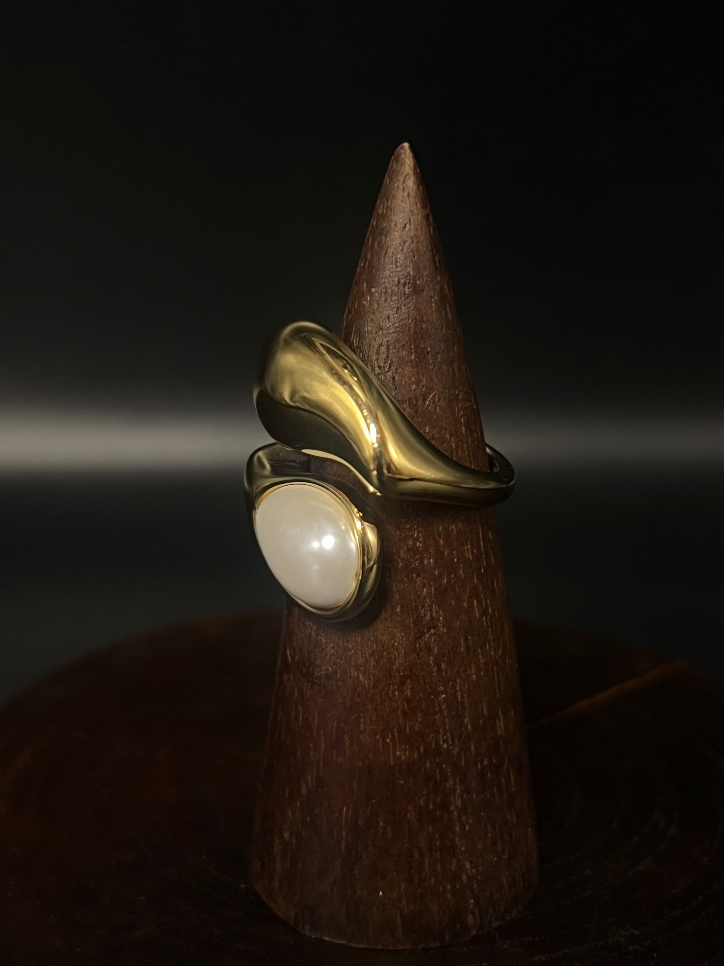 Organic Gold Open Band Ring with Freshwater Style Pearl Inlay