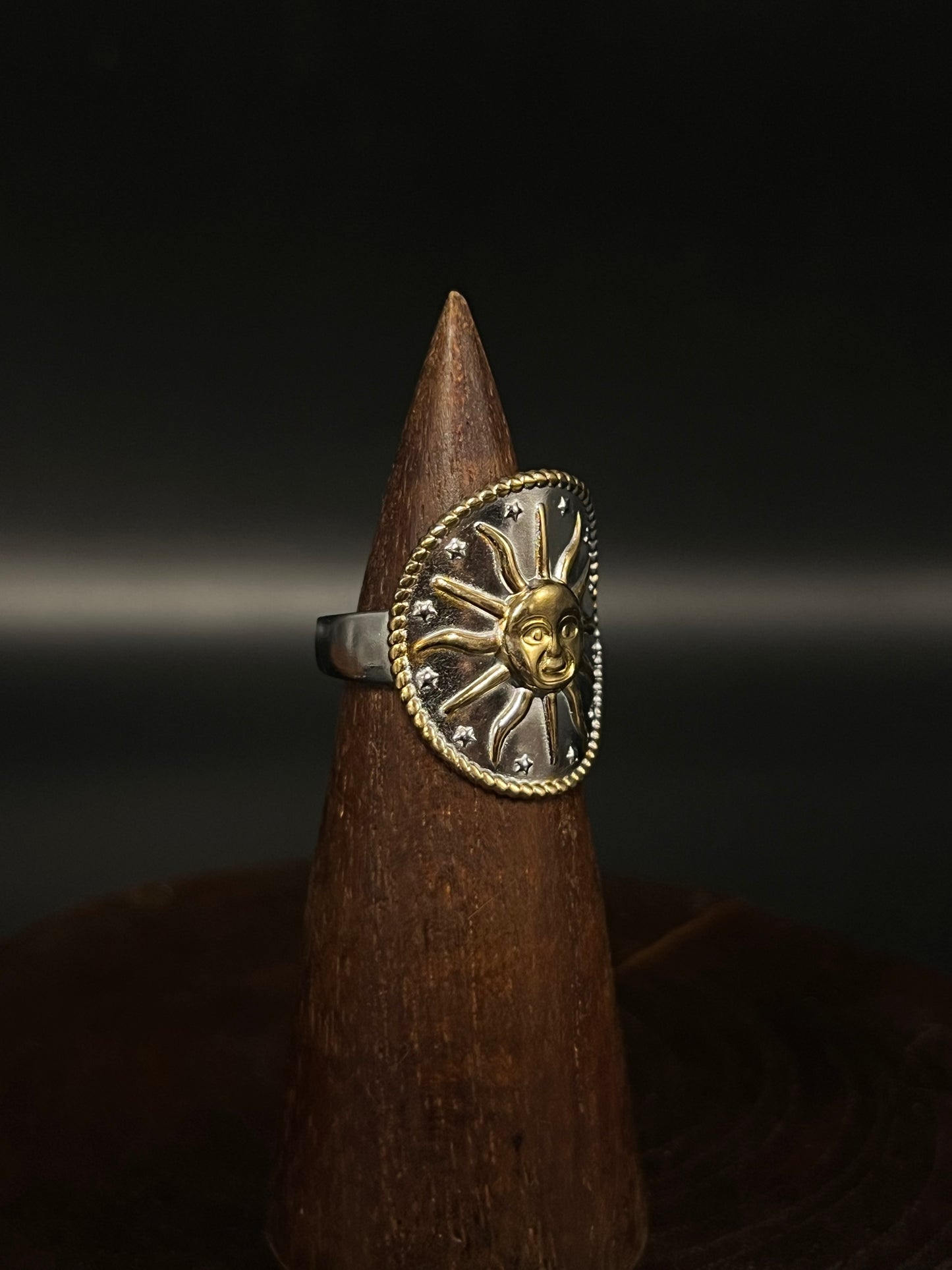 Bohemian Celestial Sun & Star Two-Tone Open Ring- 304 Stainless Steel