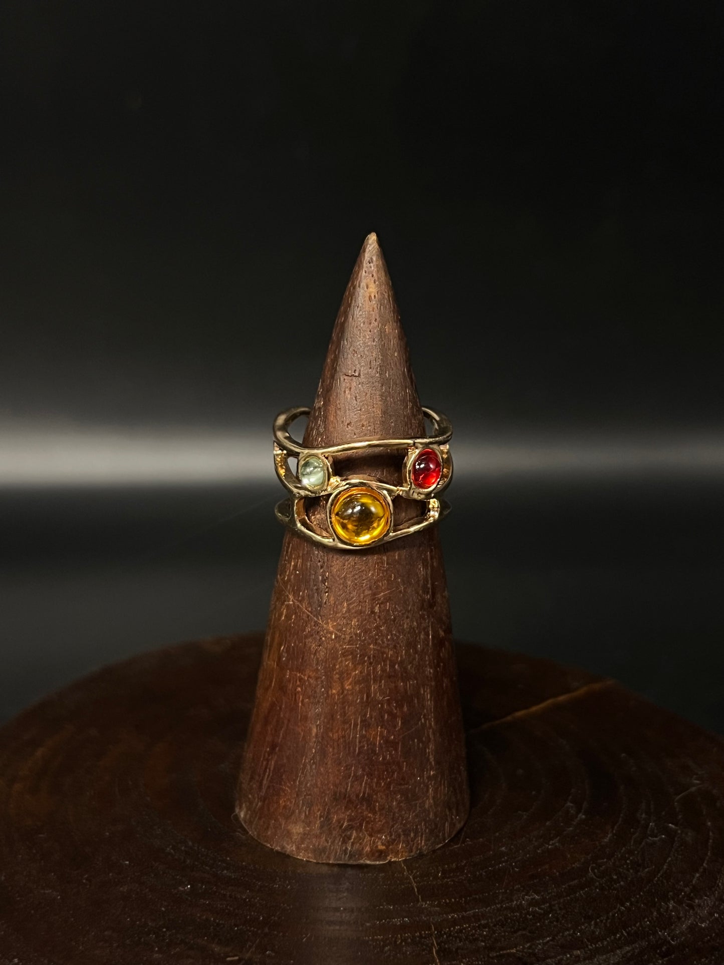 Whimsical Multi-Stone Orbit Ring – Boho Triple Gem Statement Ring
