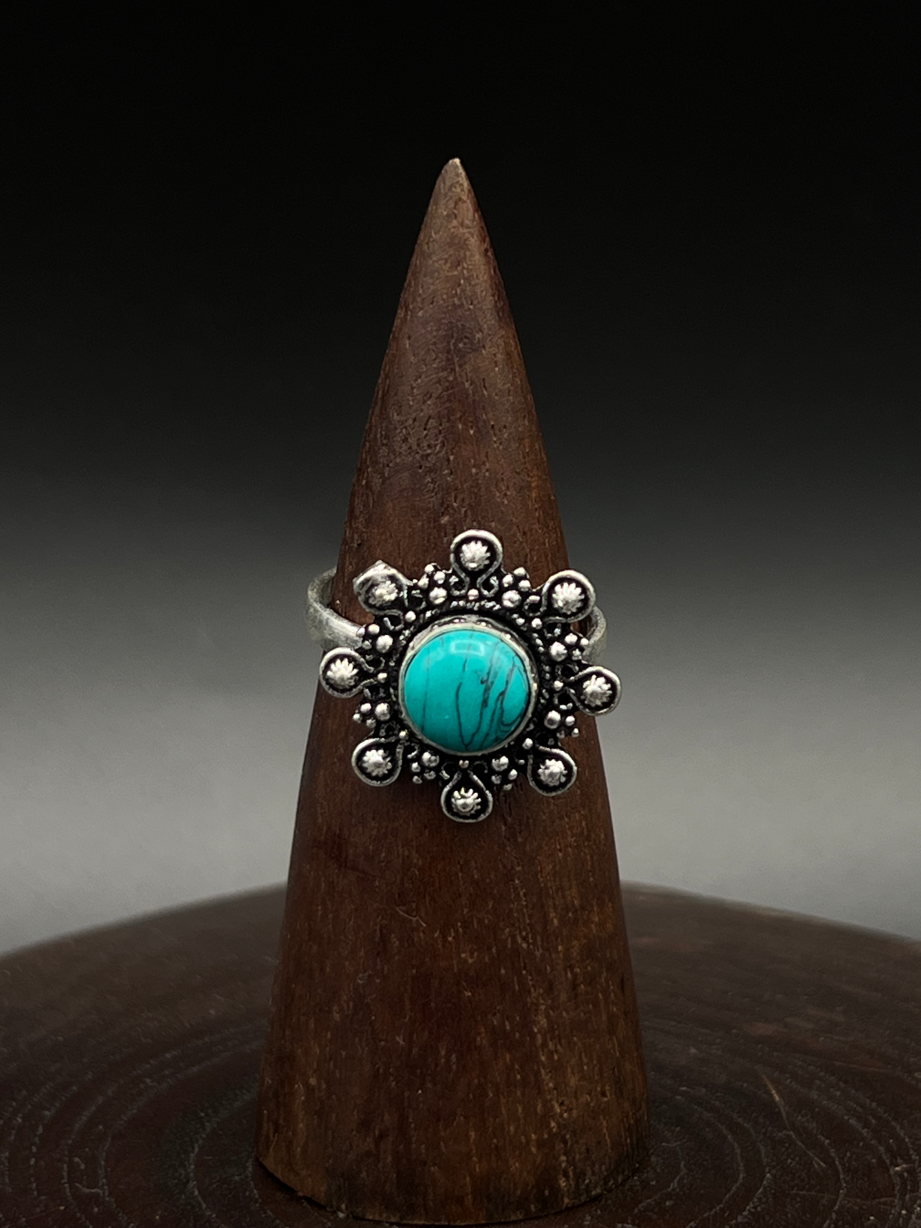 Floral Burst Turquoise Ring – Statement Boho Piece
