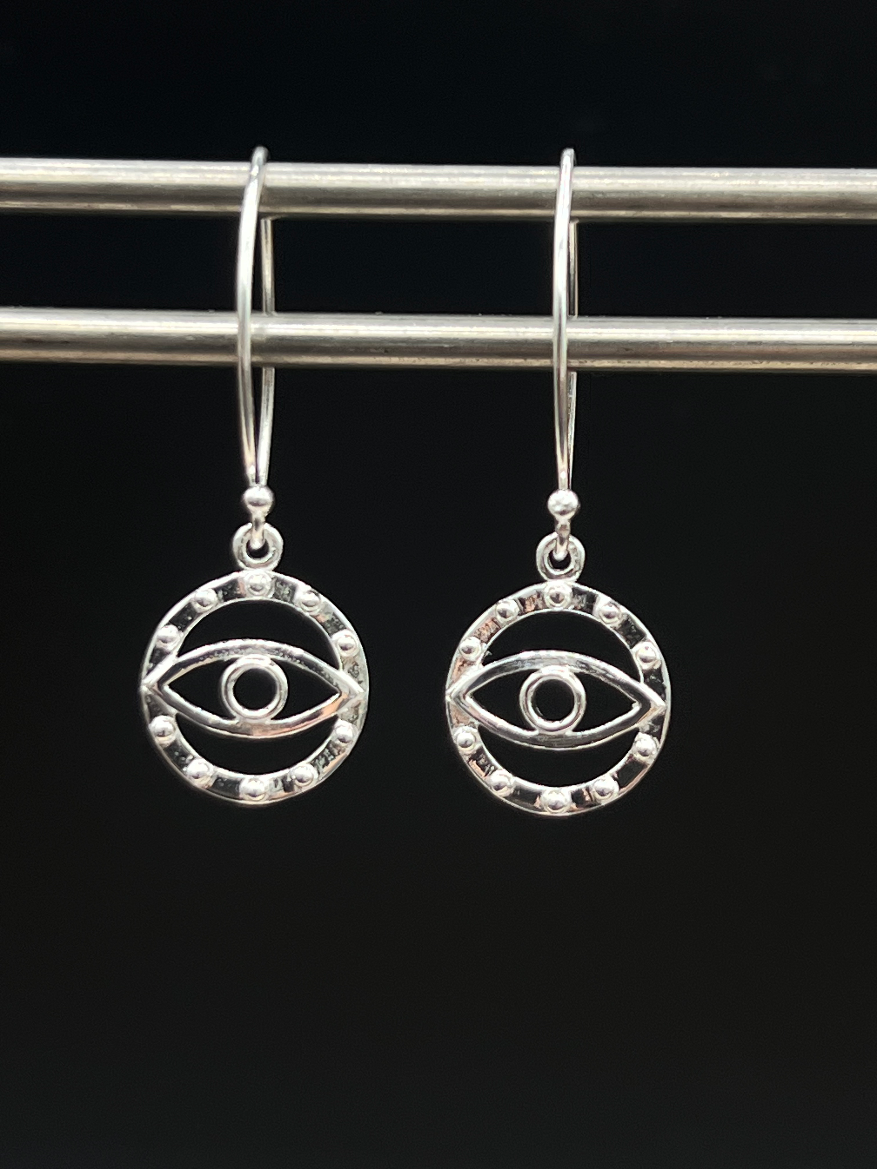 Sterling Silver Evil Eye Drop Earrings | Protective Boho Jewellery