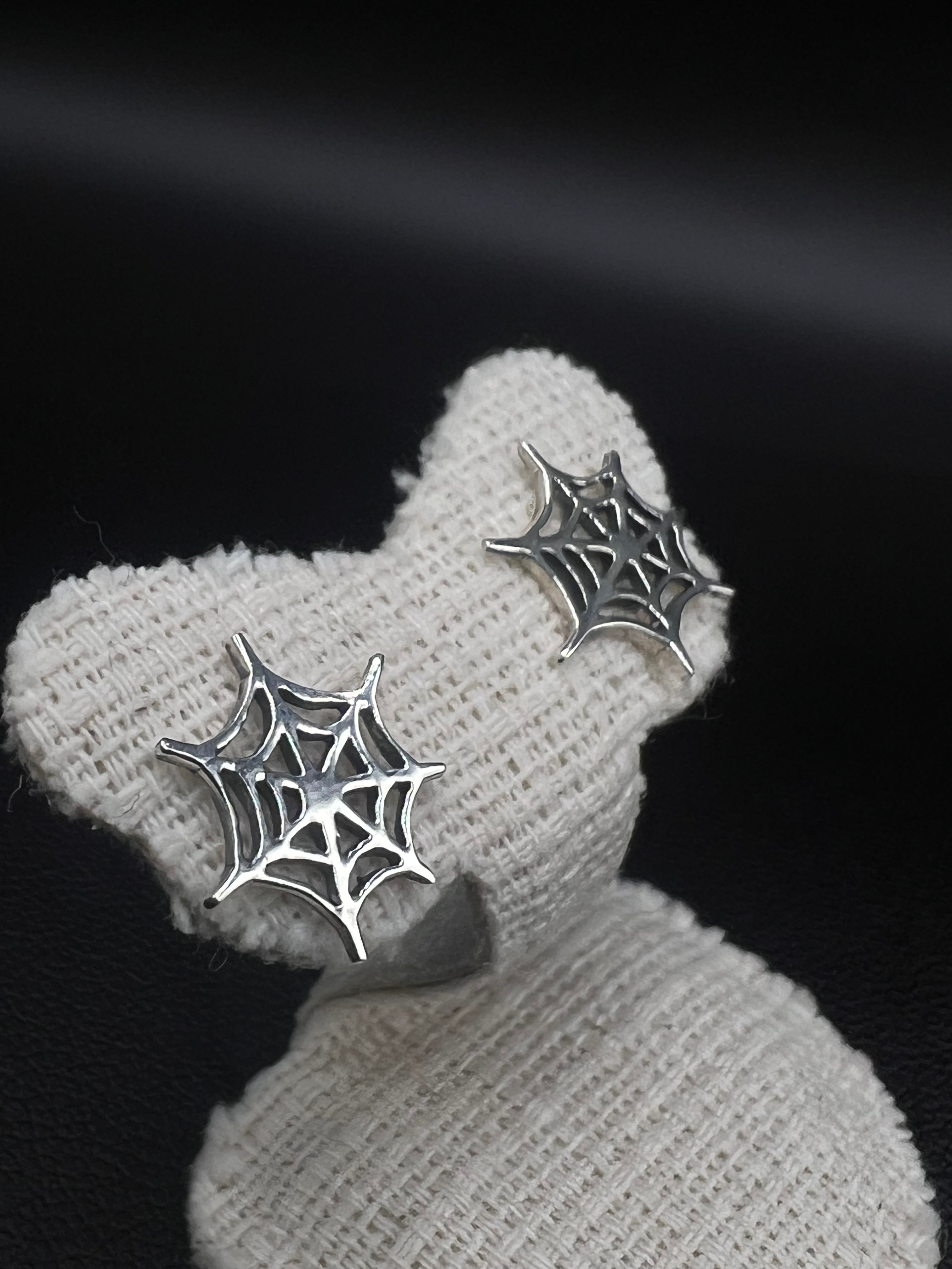 Spider Web Stud Earrings – Sterling Silver Gothic Accents
