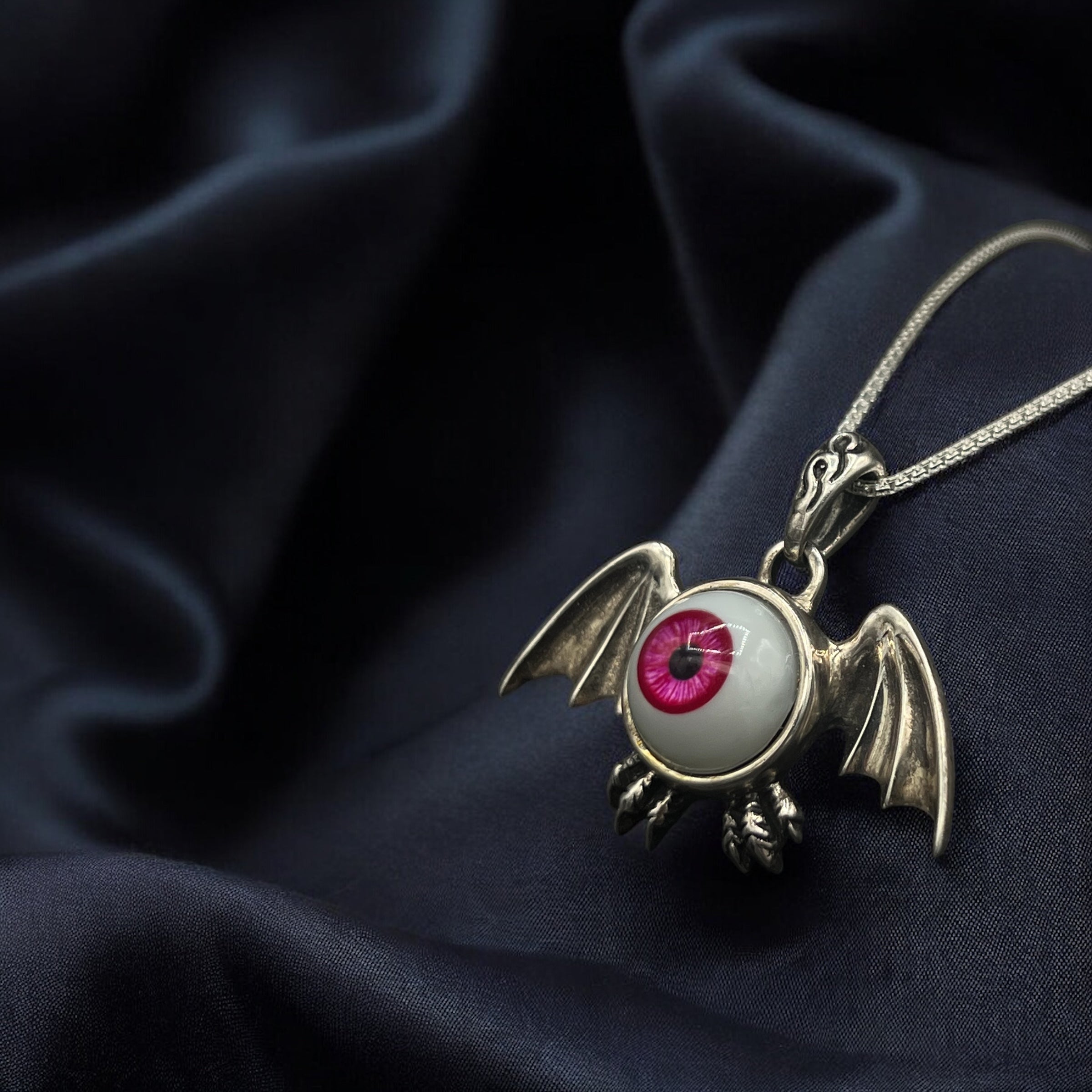 Bat Evil Eye Pendant– Sterling Silver
