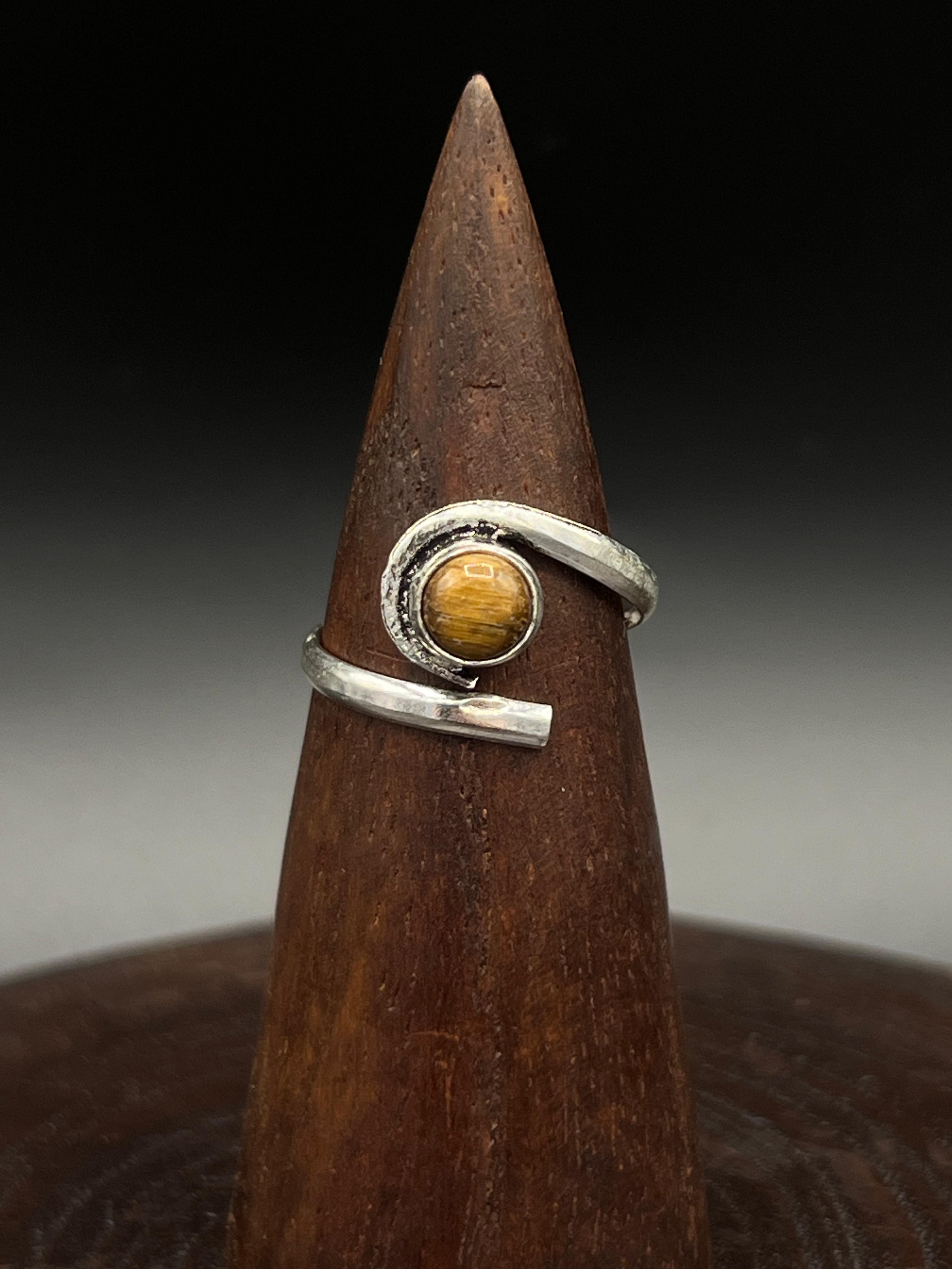 Tigers Eye Brass Wrap Ring – Rustic Boho Ring