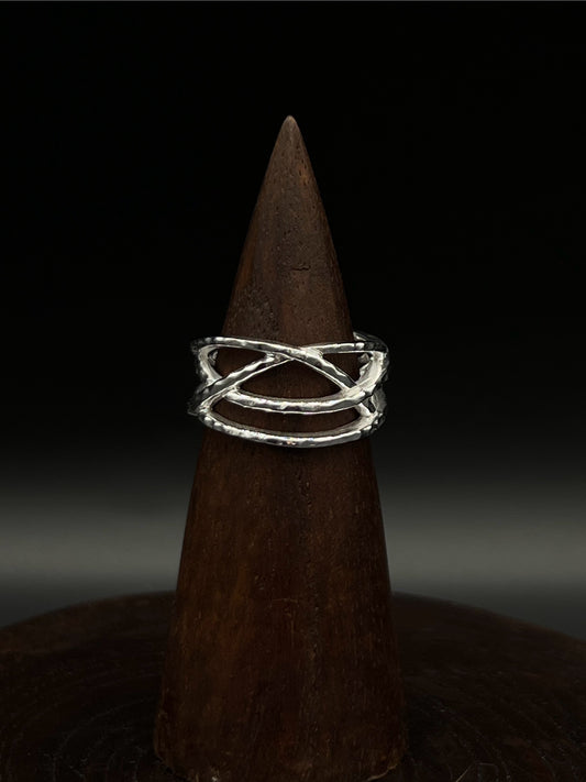 Hammered Criss-Cross Ring – Sterling Silver