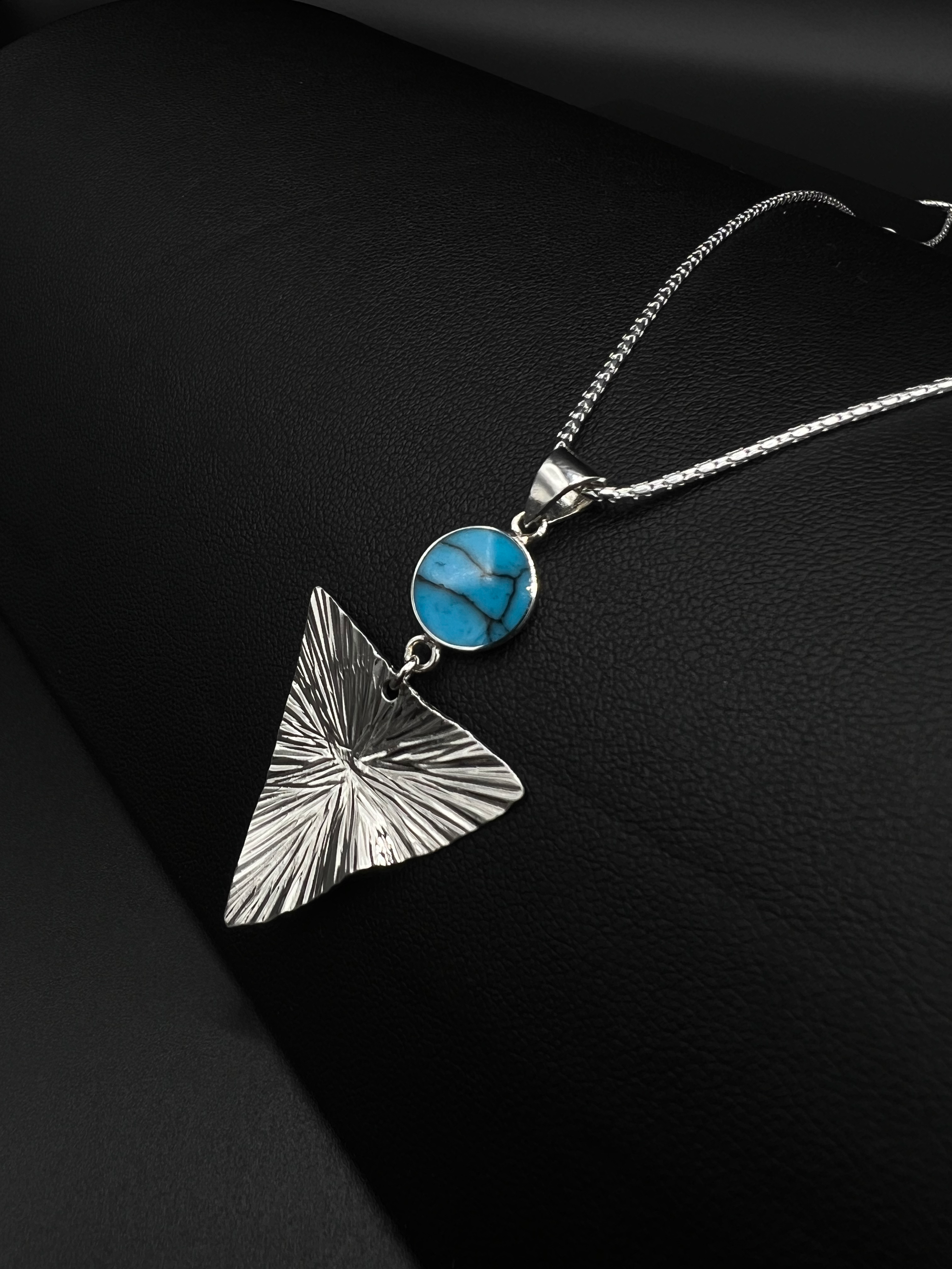 Turquoise Triangle Pendant – Sterling Silver Minimalist Necklace
