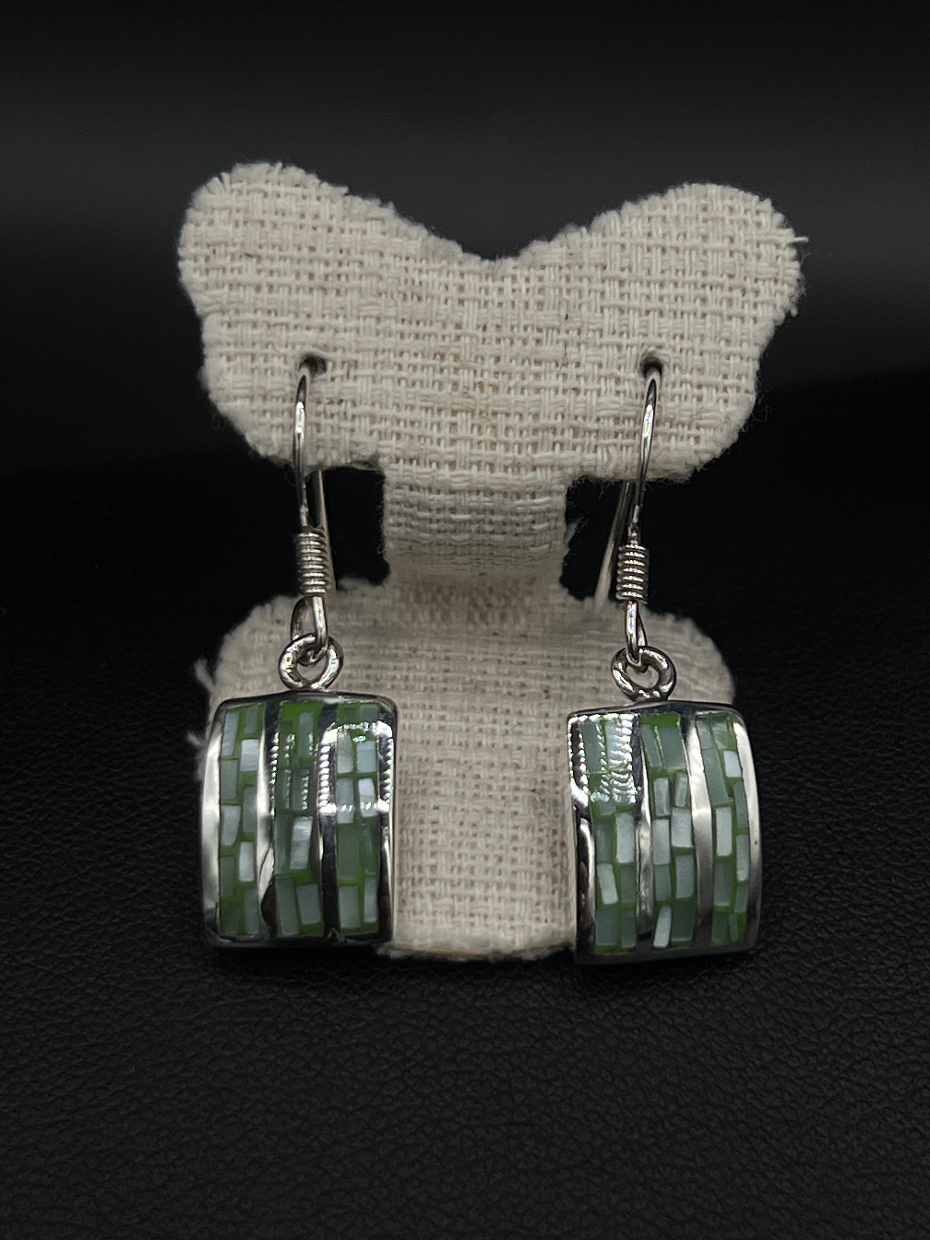 Forest Green Mosaic Dangle Earrings | Bold Geometric Style