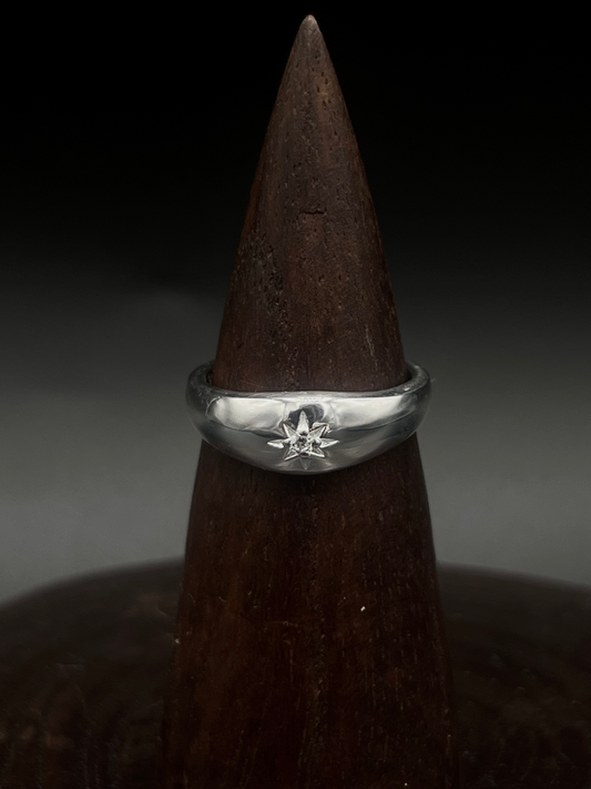 Star Signet Ring with CZ – Sterling Silver