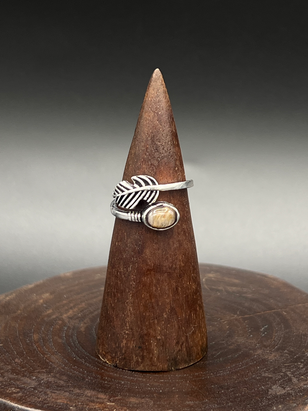 Amber Stone Feather Ring – Adjustable Boho Ring