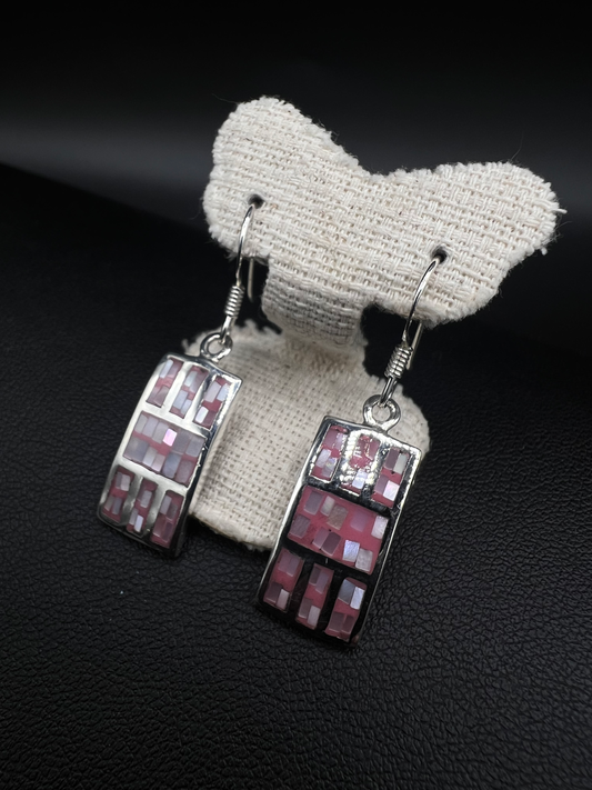 Pink Mosaic Rectangle Tile Drop Earrings – Artistic Geometric Statement