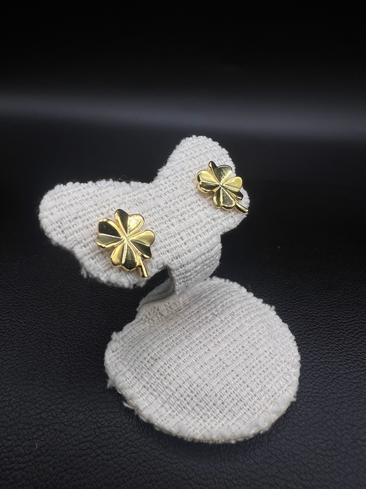 Gold-Plated Four-Leaf Clover Stud Earrings- Lucky Charm Jewellery
