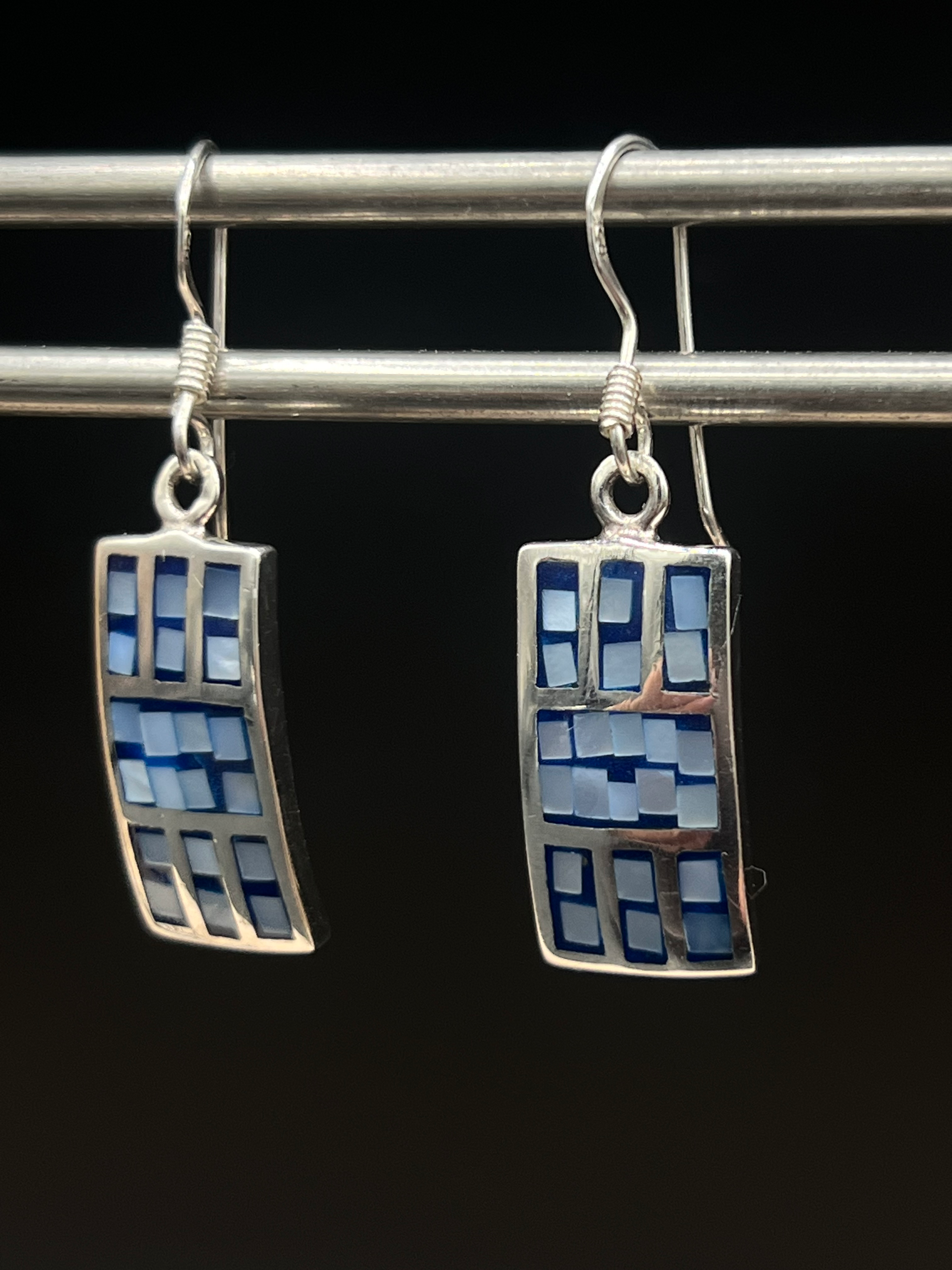 Mosaic Tile Drop Earrings in Blue Tones | Artistic Dangle Earrings