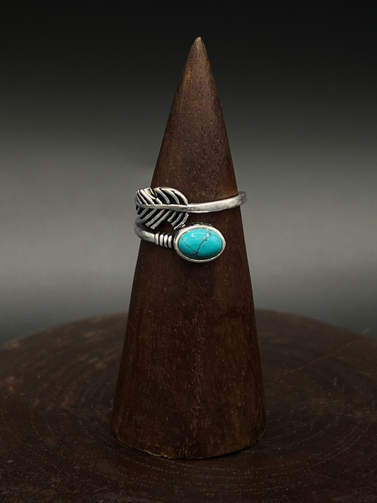 Turquoise Stone Feather Ring – Boho Ring