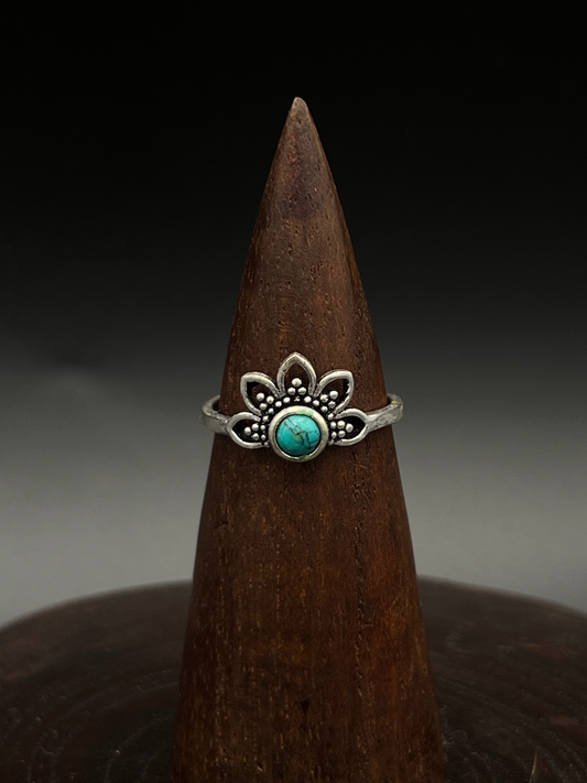 Turquoise Lotus Crown Ring – Spiritual Boho Jewellery