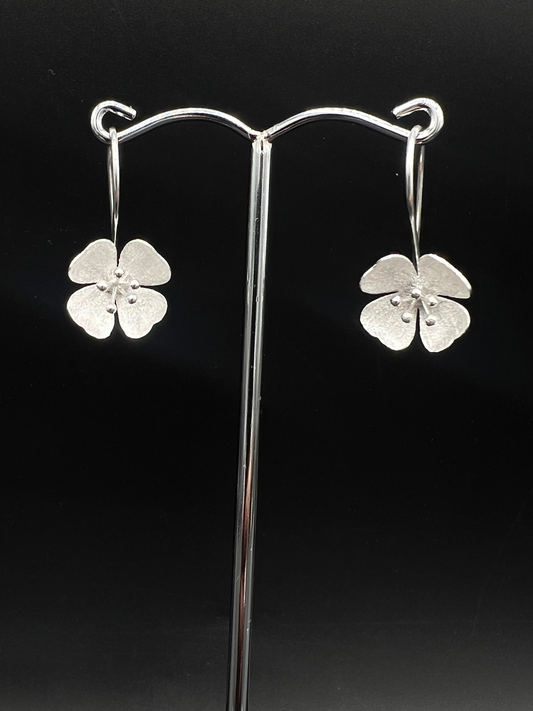 Silver Four-Leaf Clover Dangle Earrings – Dainty Good Luck Charm Jewellery