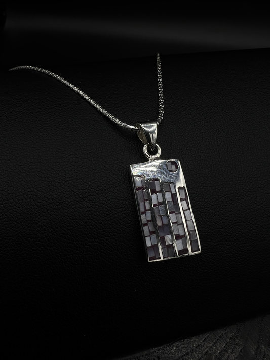 Purple Mosaic Tile Pendant – Artisan Rectangle Necklace