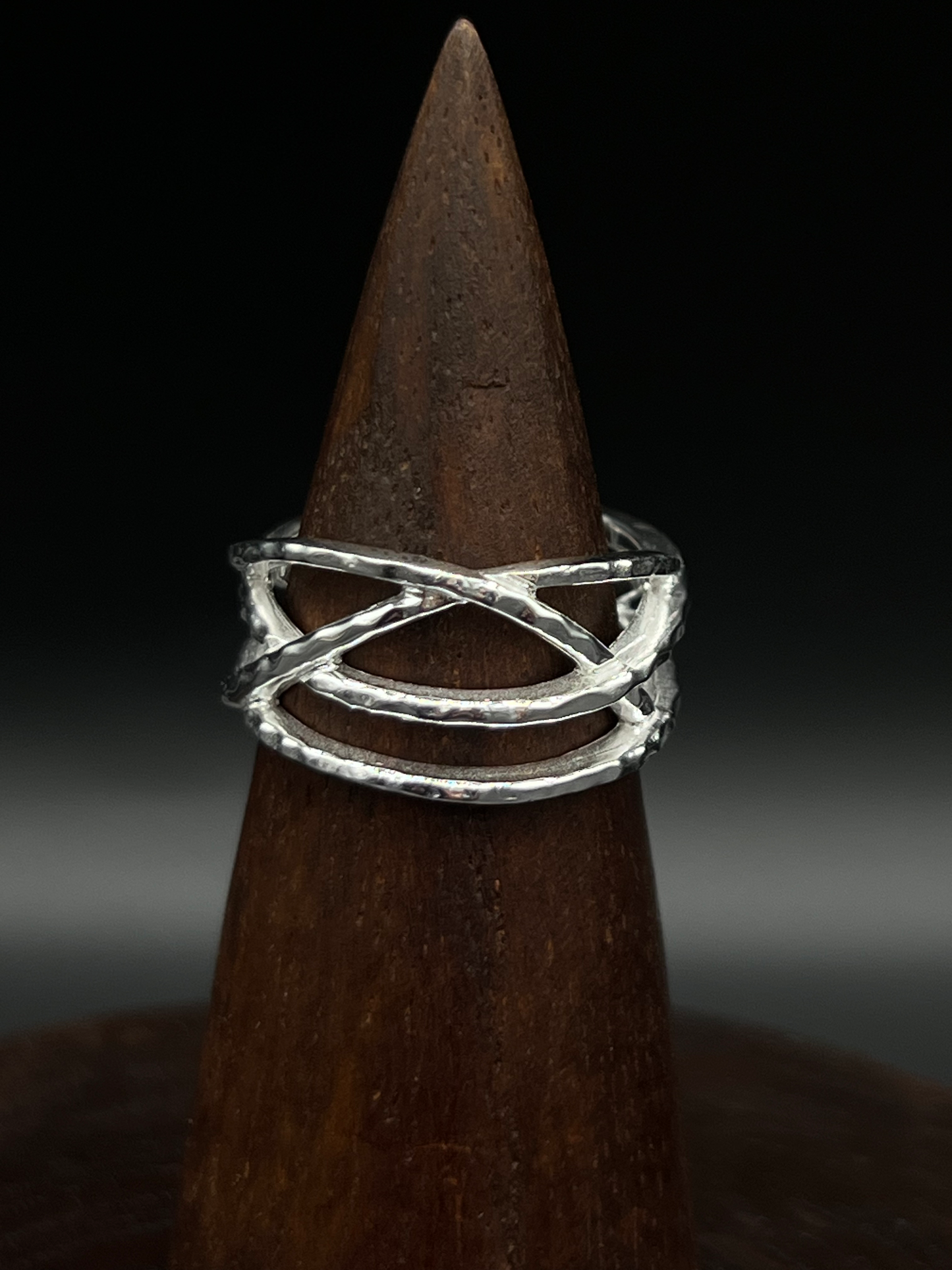 Hammered Criss-Cross Ring – Sterling Silver