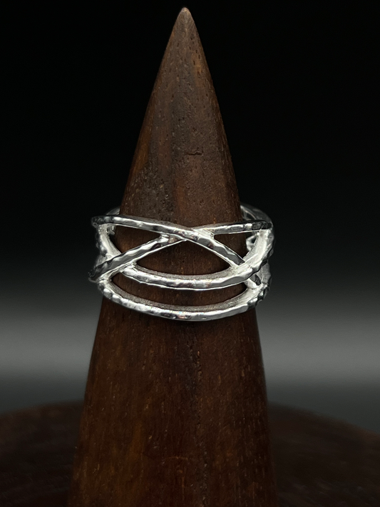 Hammered Criss-Cross Ring – Sterling Silver