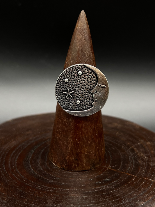 Silver Moon Coin Ring – Adjustable Boho Ring