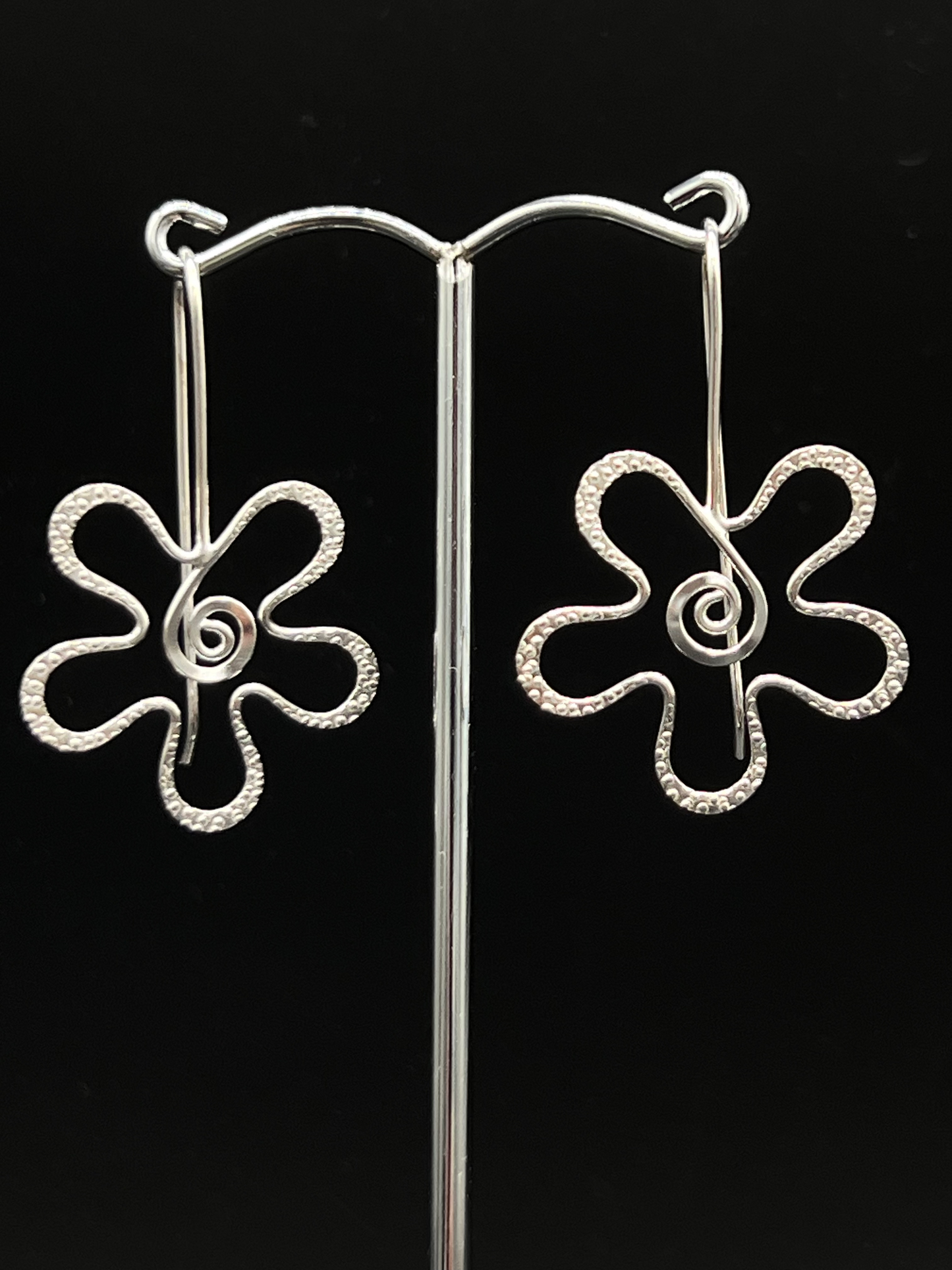 Sterling Silver Swirl Flower Drop Earrings – Whimsical Floral Statement Jewellery