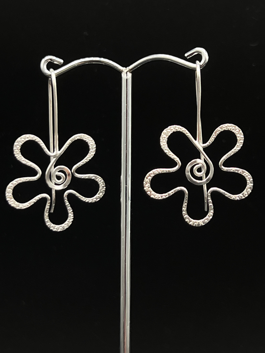 Sterling Silver Swirl Flower Drop Earrings – Whimsical Floral Statement Jewellery