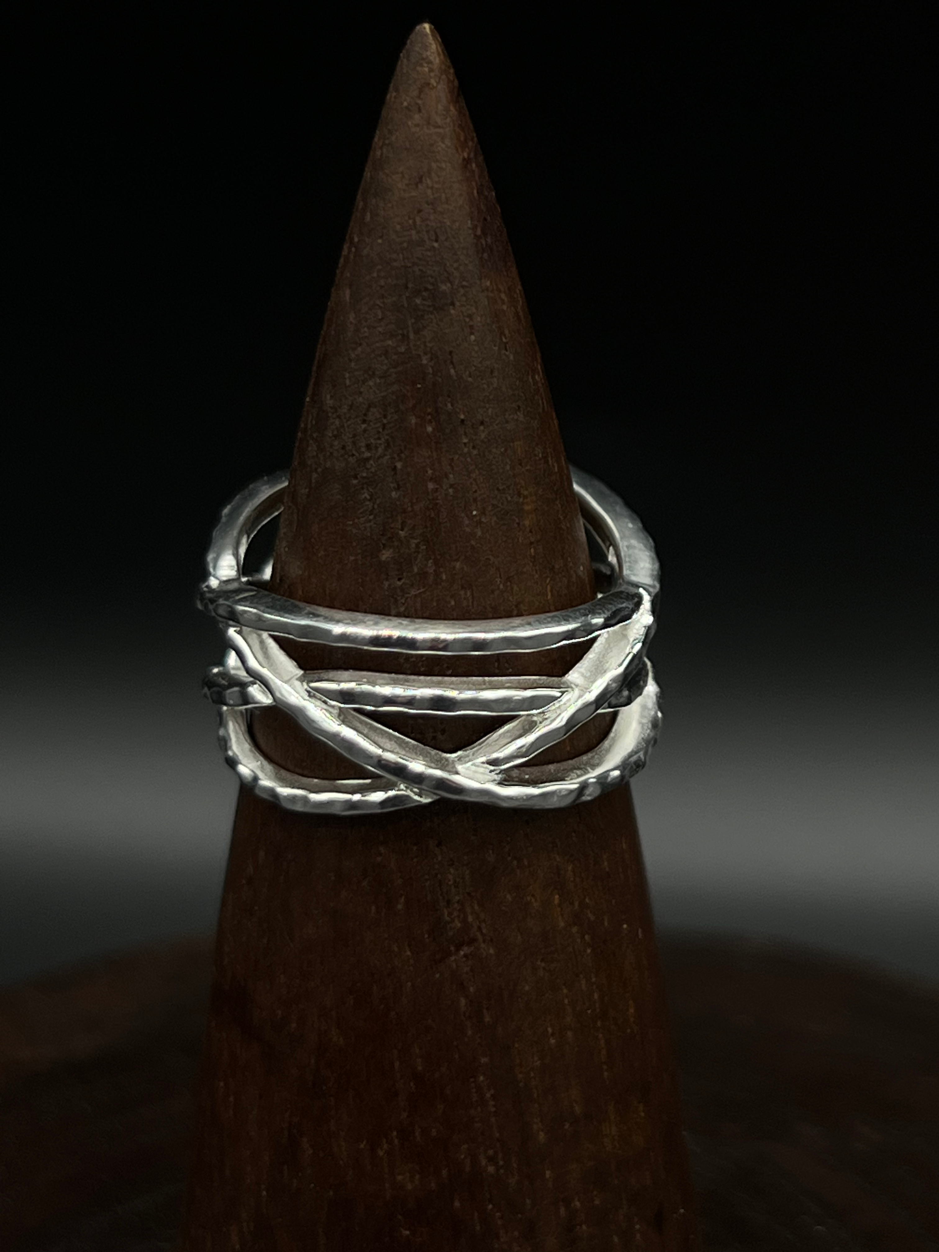 Hammered Criss-Cross Ring – Sterling Silver