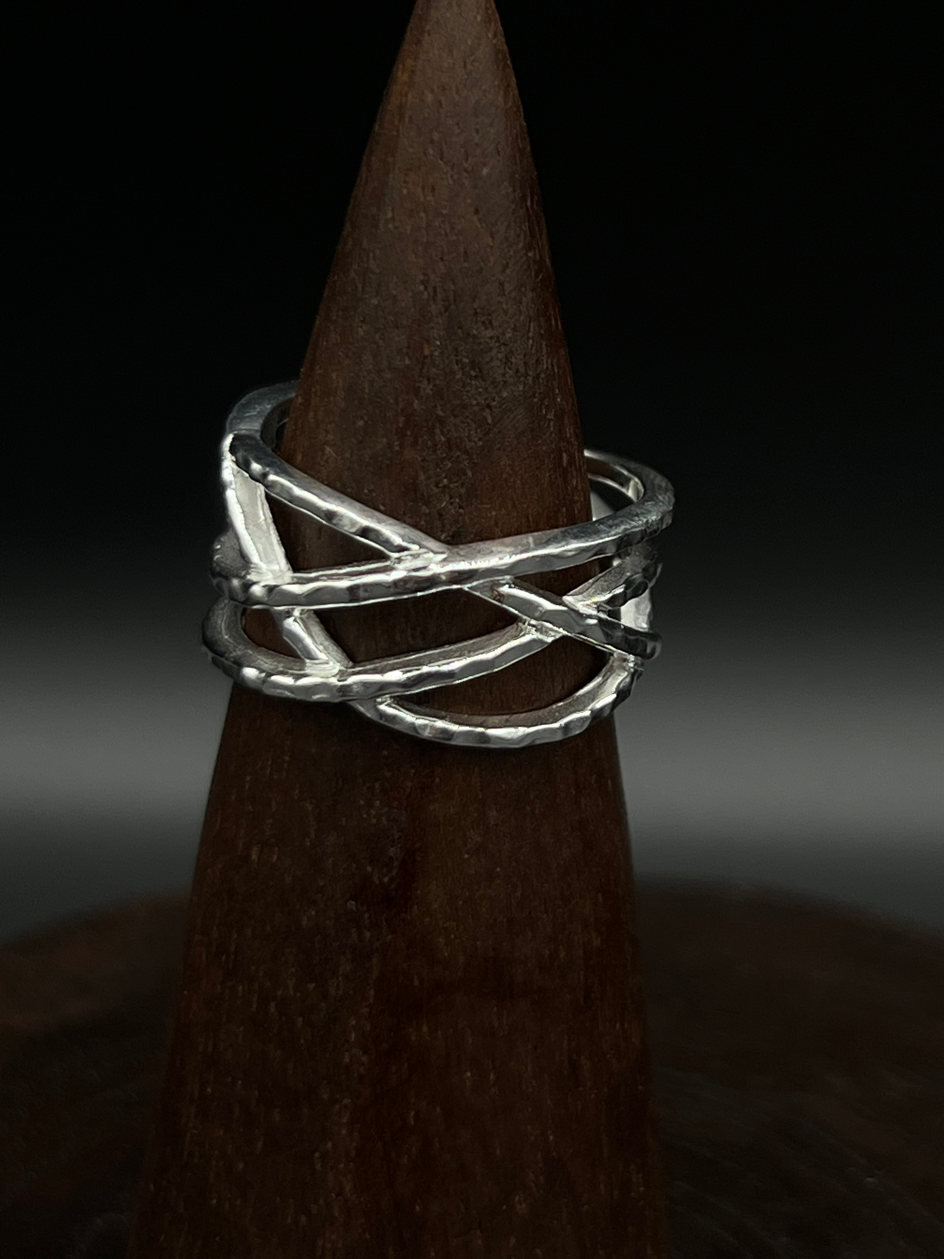 Hammered Criss-Cross Ring – Sterling Silver