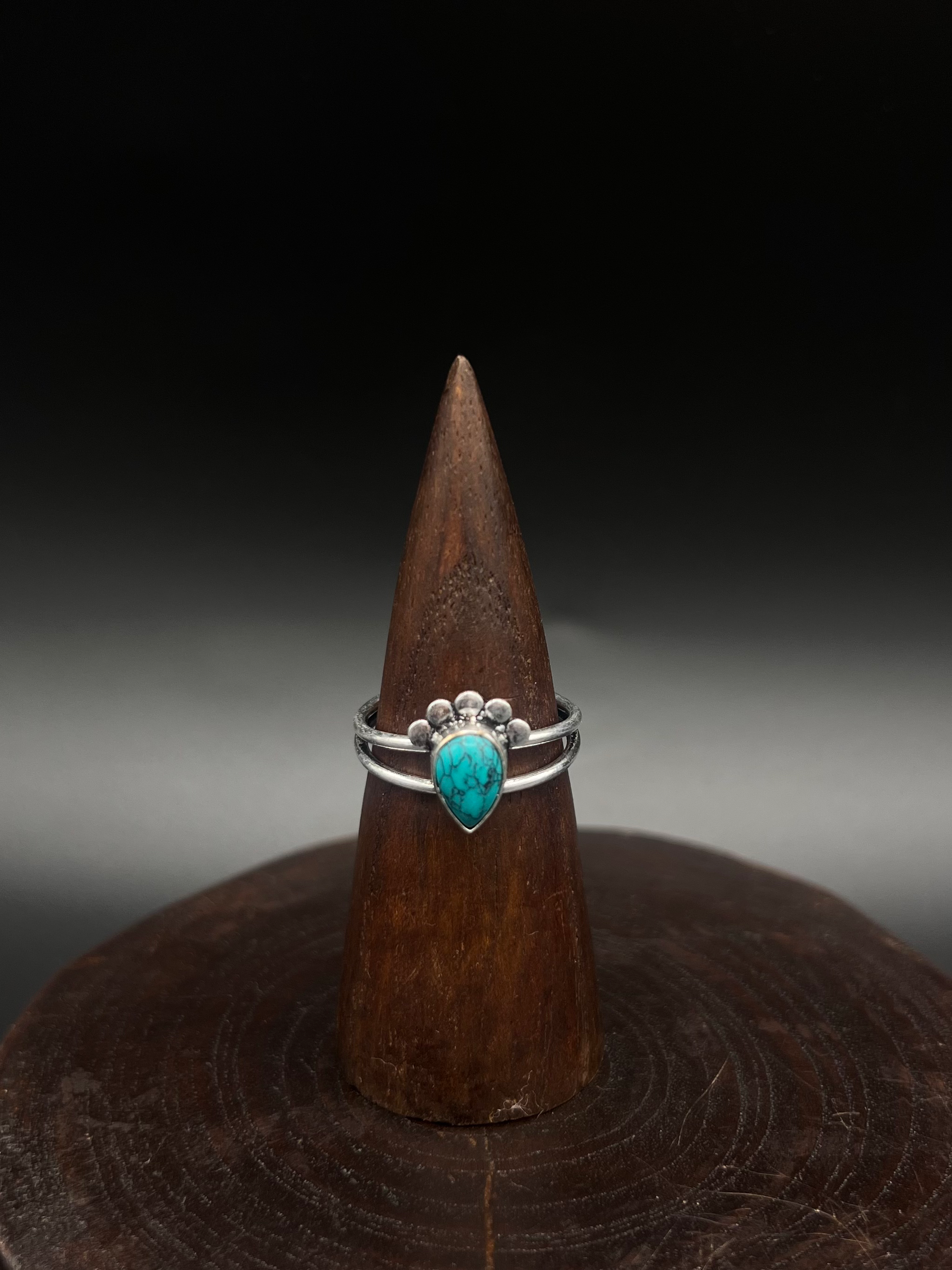 Teardrop Turquoise Crown Ring – Dainty Boho Style