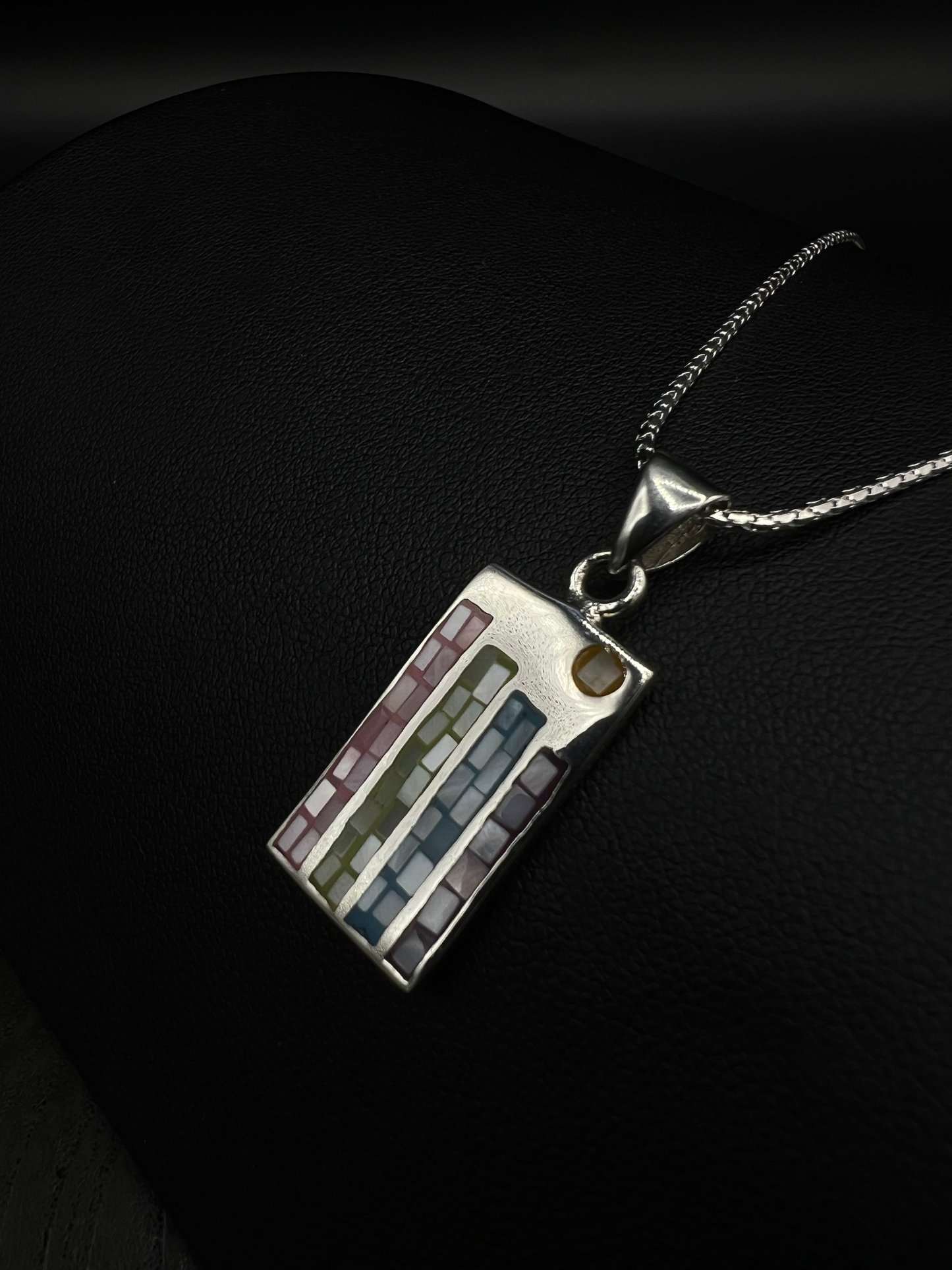 Pastel Mosaic Sterling Silver Pendant – Colourful Tile Necklace