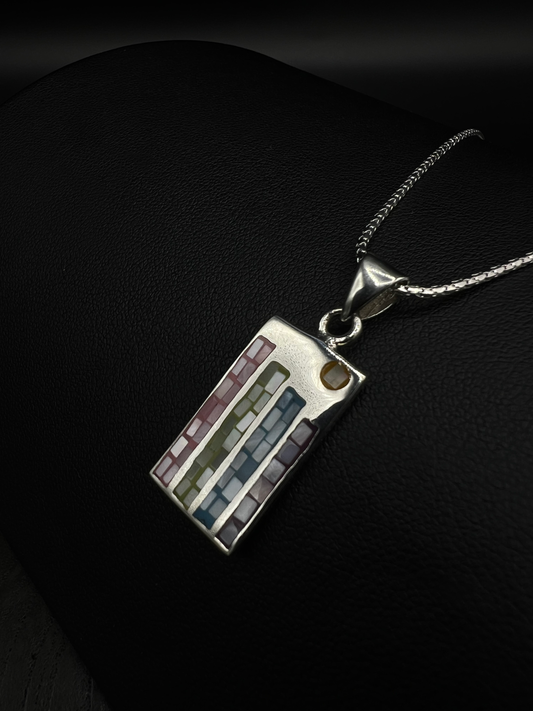 Pastel Mosaic Sterling Silver Pendant – Colourful Tile Necklace