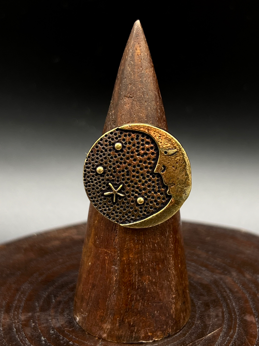 Bronze Moon Coin Ring – Celestial Adjustable Ring