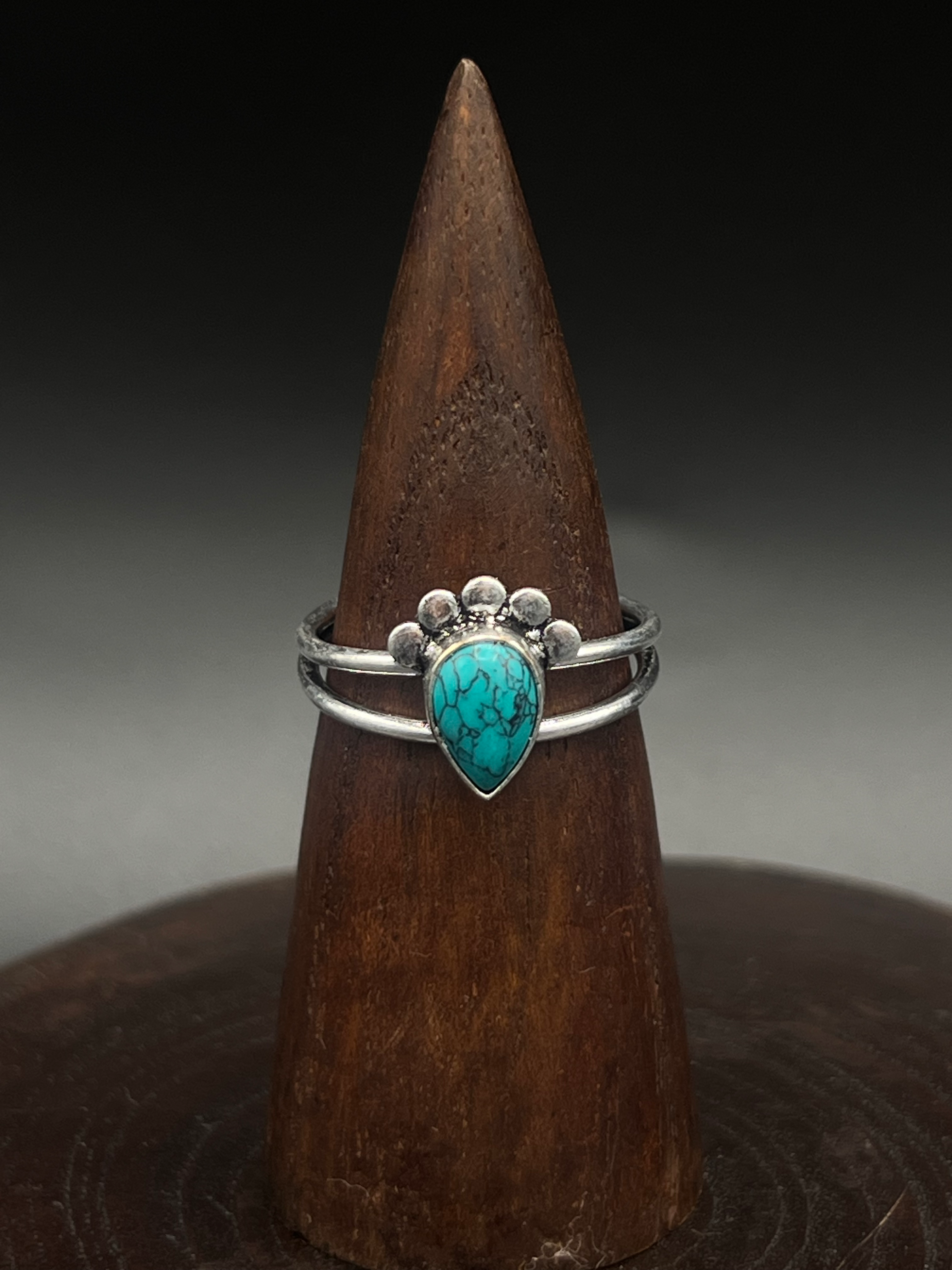 Teardrop Turquoise Crown Ring – Dainty Boho Style