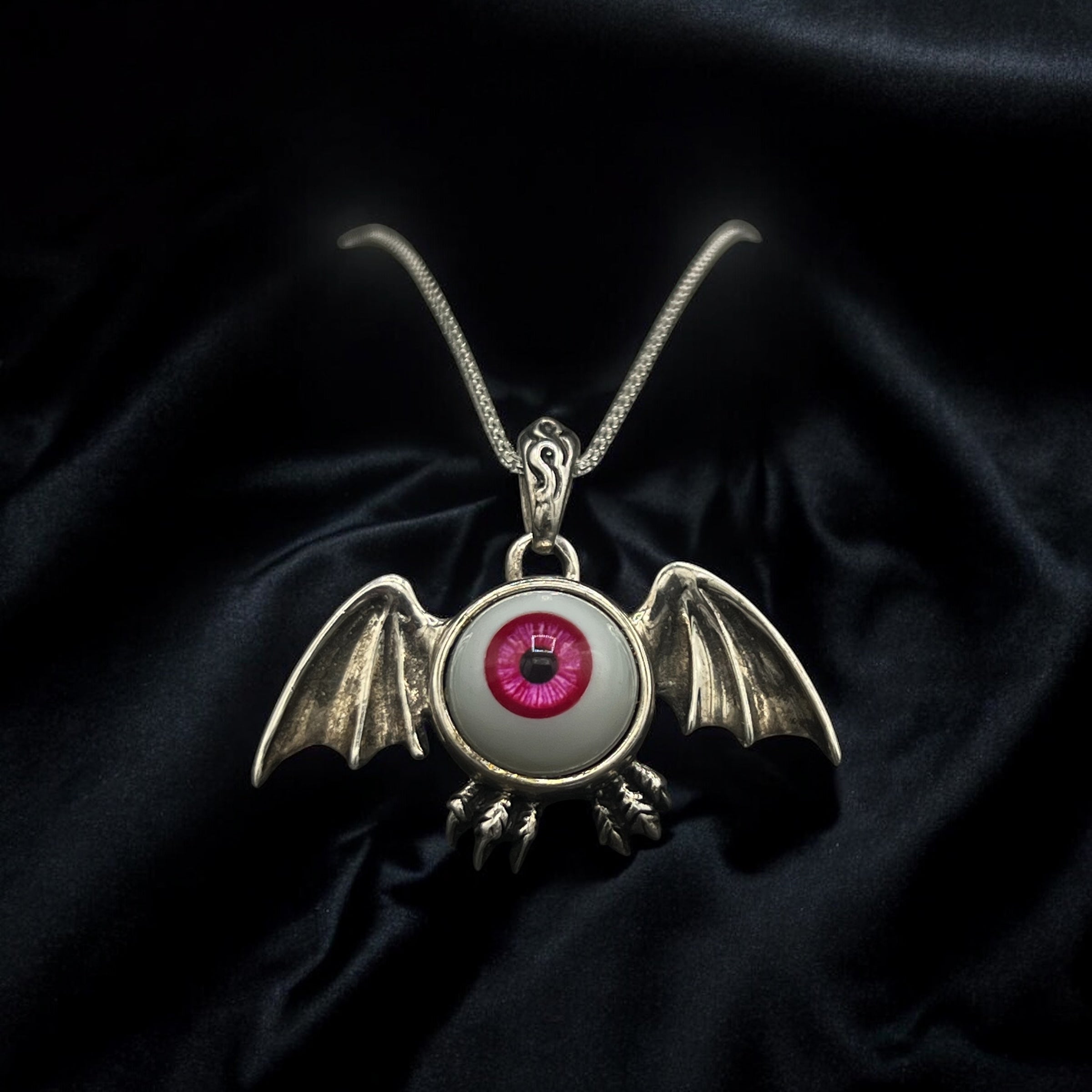 Bat Evil Eye Pendant– Sterling Silver
