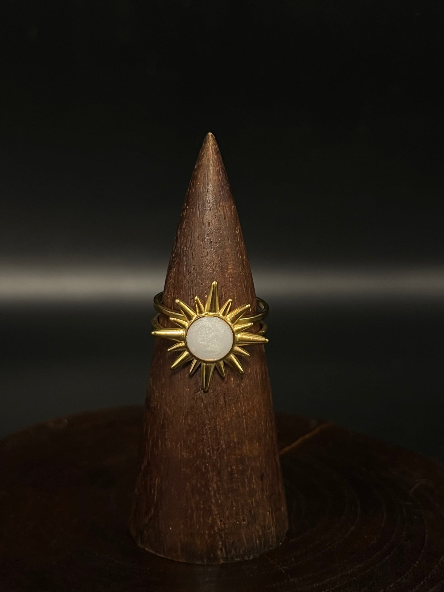 Celestial Sunburst Mother of Pearl Ring – Adjustable Split-Band Statement Ring