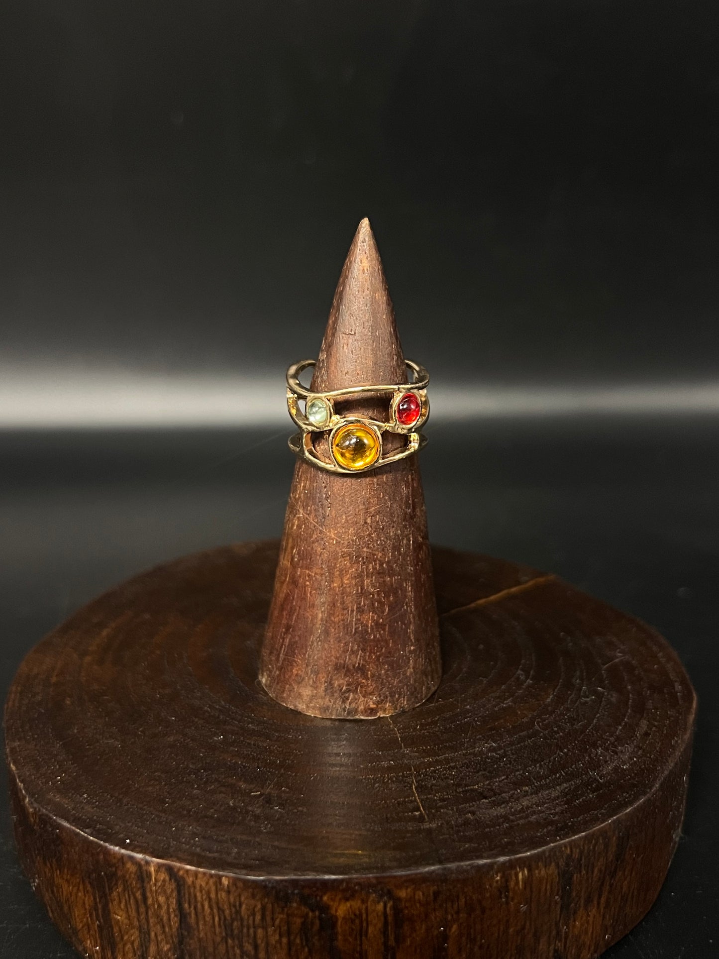 Whimsical Multi-Stone Orbit Ring – Boho Triple Gem Statement Ring
