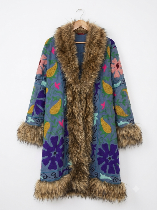 70s Boho Embroidered Penny Lane Coat