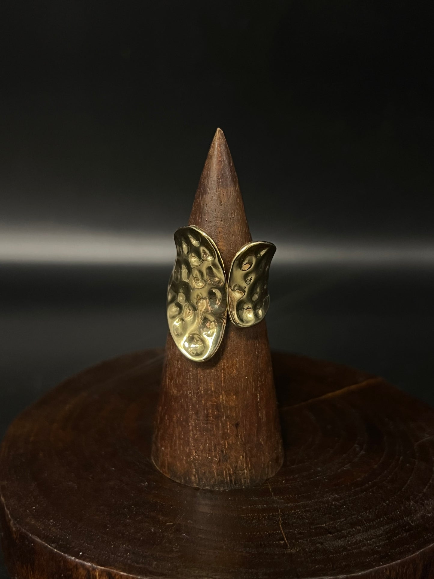 Hammered Brass-Tone Abstract Wing Ring – Textured Statement Band