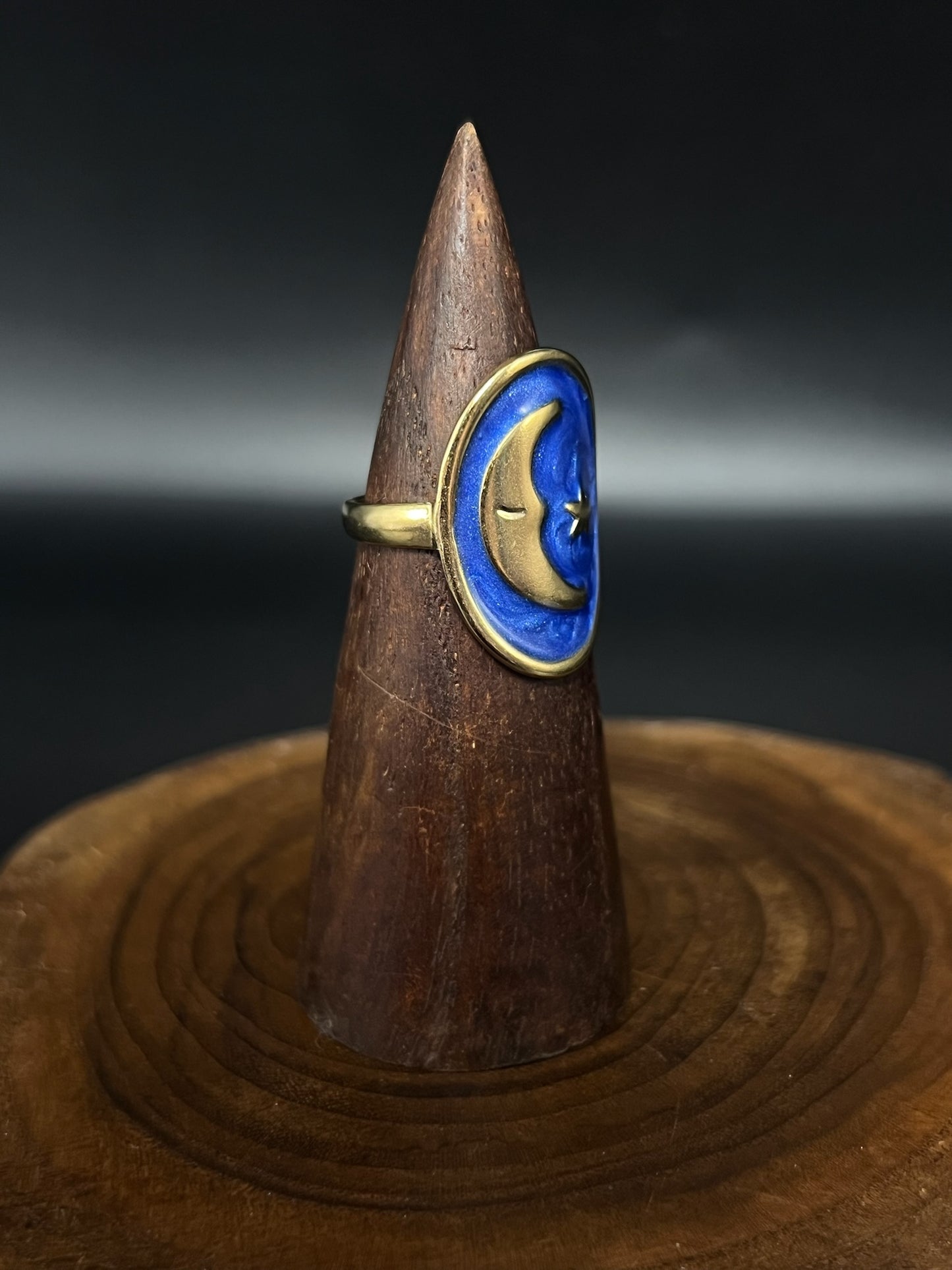 Celestial Moon & Star Stainless Steel Enamel Ring