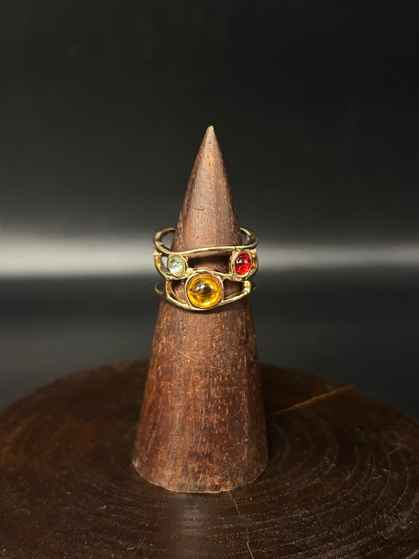 Whimsical Multi-Stone Orbit Ring – Boho Triple Gem Statement Ring