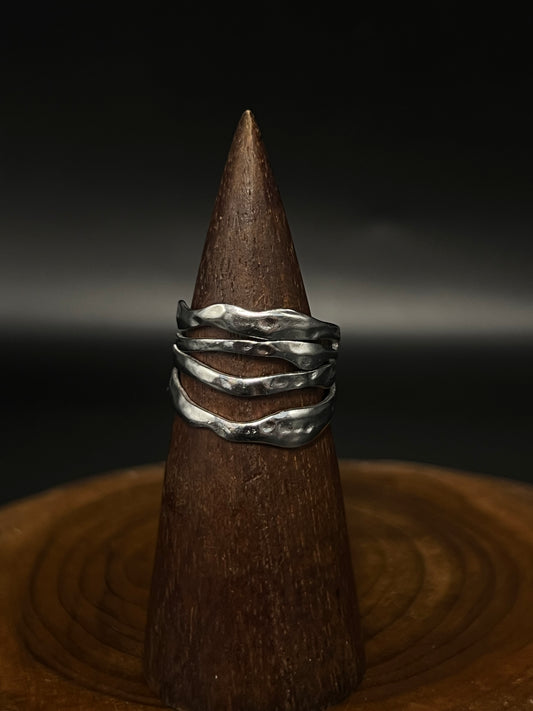 Silver Molten Lava Ring- Adjustable Stainless Steel Statement Ring