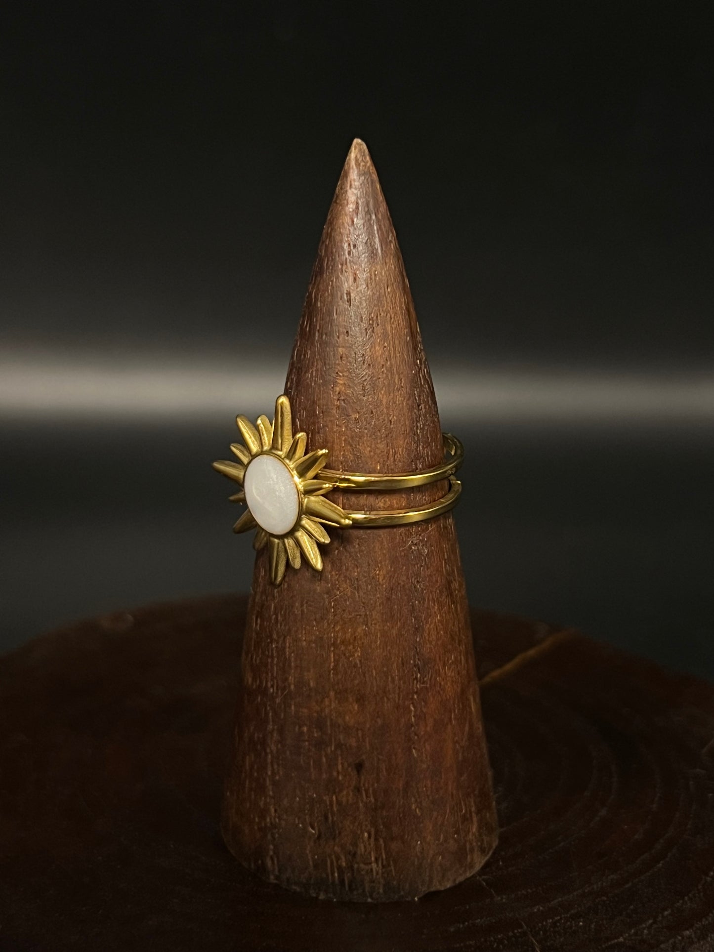 Celestial Sunburst Mother of Pearl Ring – Adjustable Split-Band Statement Ring