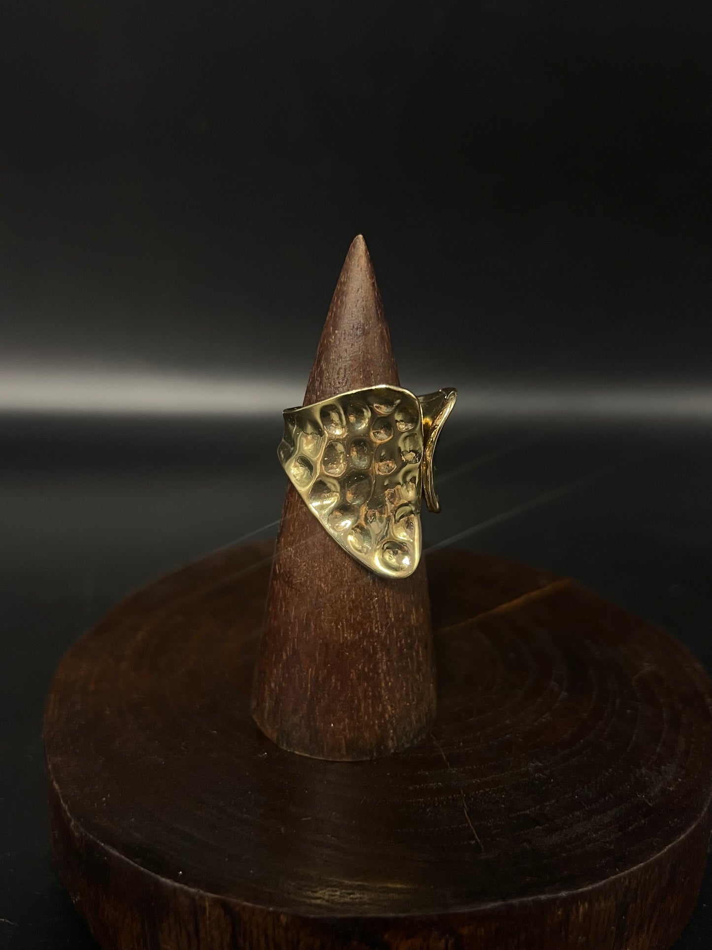 Hammered Brass-Tone Abstract Wing Ring – Textured Statement Band