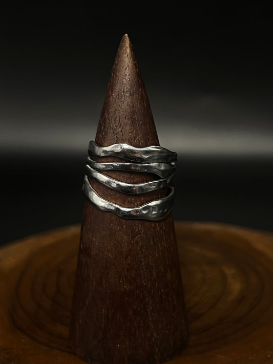 Silver Molten Lava Ring- Adjustable Stainless Steel Statement Ring